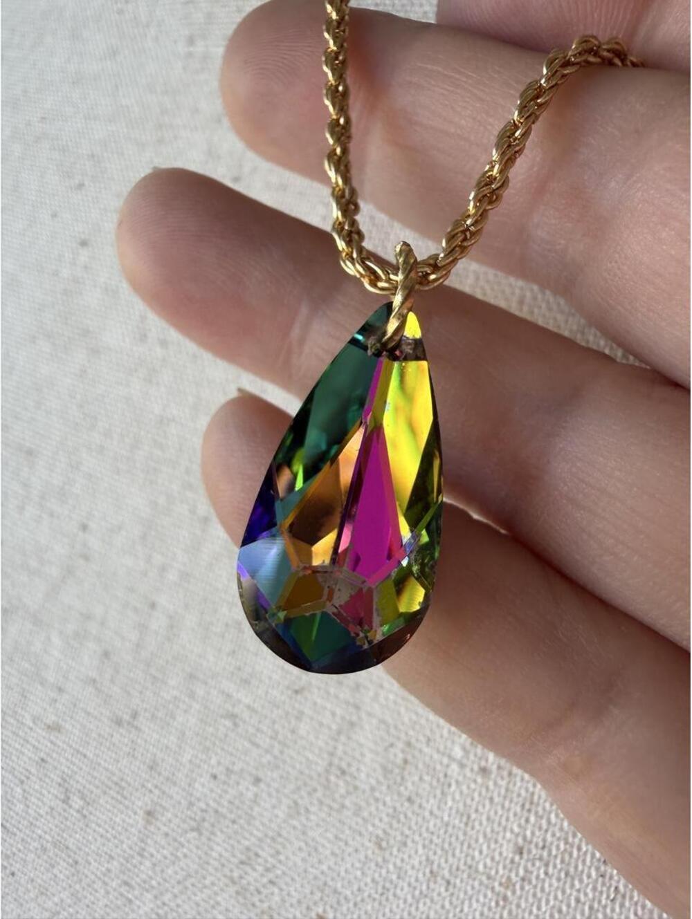 RAINBOW AURORA BOREALIS TEARDROP PENDANT NECKLACE